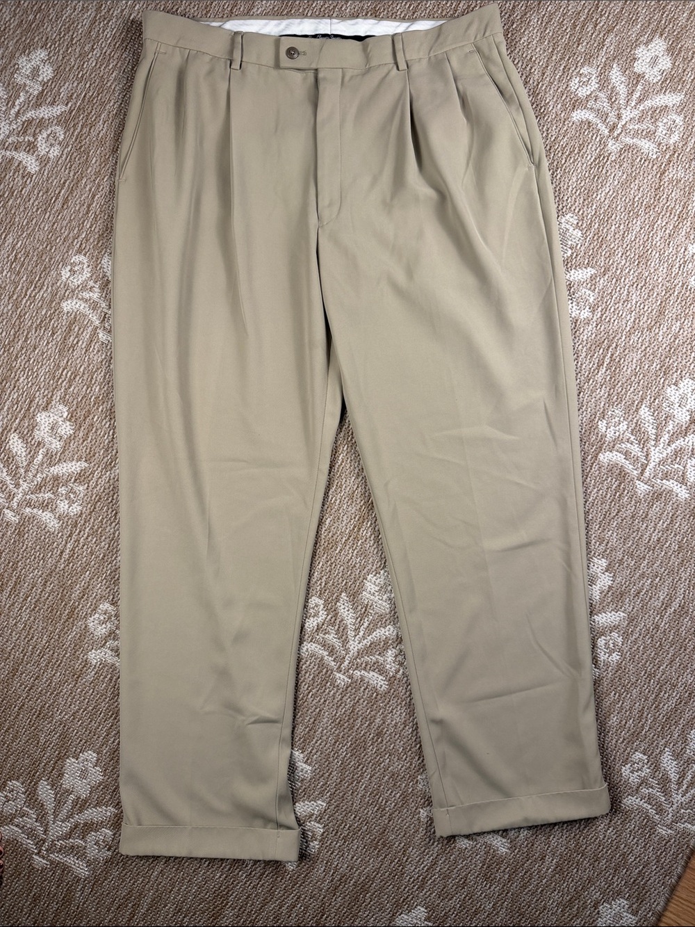 Alan Flusser Khaki Pleated Dress Pants